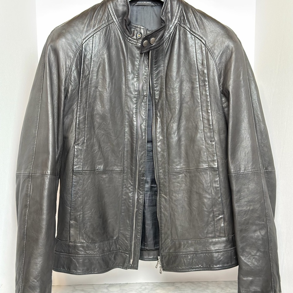 Hugo Boss Men's Leather Jacket - Black Charcoal 38R